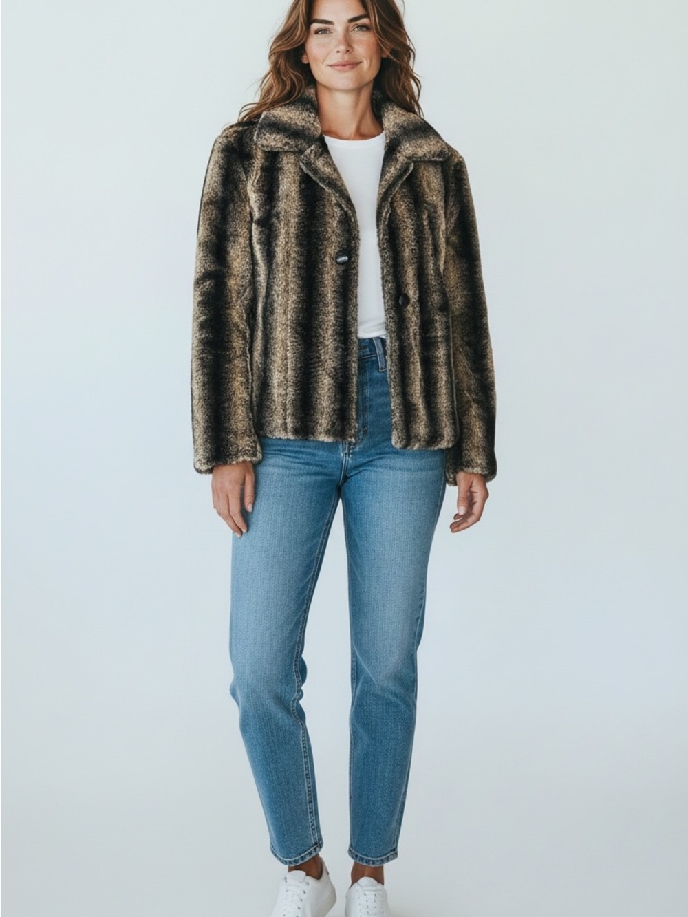 Faux Animal Fur Cozy Chico's Luxe Teddy Jacket - Black and Brown